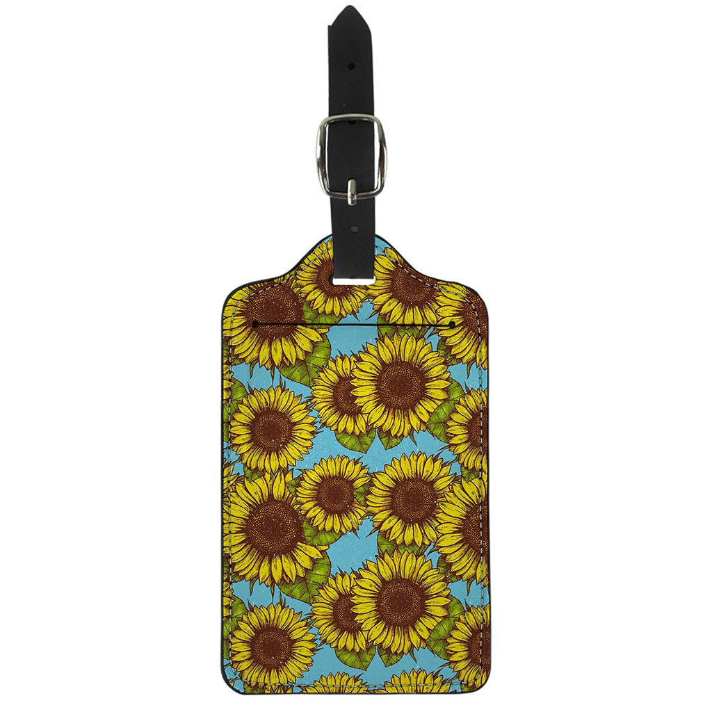 Blue Vintage Sunflower Pattern Print Luggage Tag