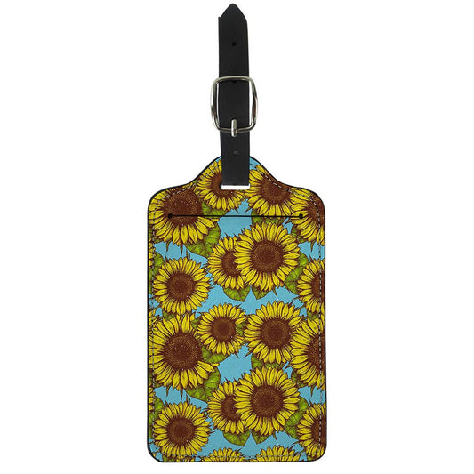 Blue Vintage Sunflower Pattern Print Luggage Tag