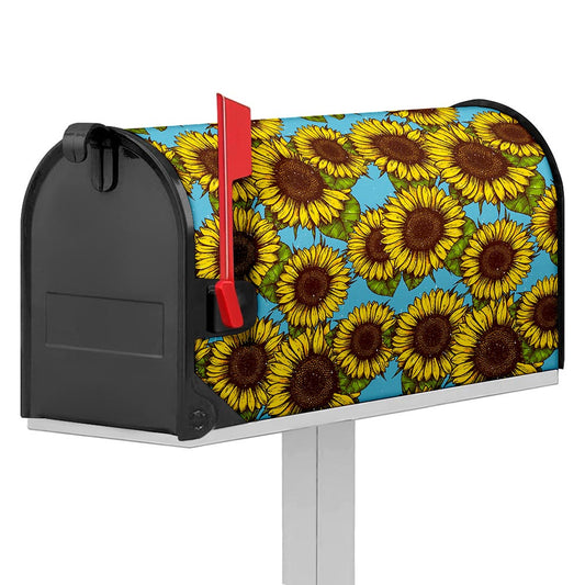 Blue Vintage Sunflower Pattern Print Mailbox Cover