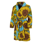 Blue Vintage Sunflower Pattern Print Men's Bathrobe