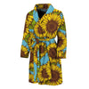 Blue Vintage Sunflower Pattern Print Men's Bathrobe