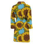 Blue Vintage Sunflower Pattern Print Men's Bathrobe