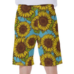 Blue Vintage Sunflower Pattern Print Men's Beach Shorts