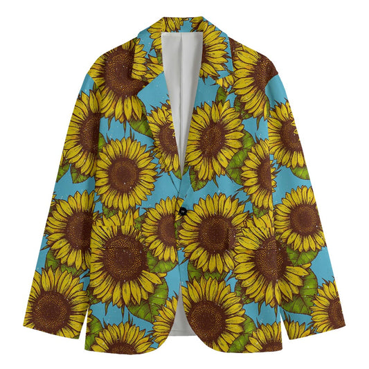 Blue Vintage Sunflower Pattern Print Men's Blazer