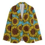 Blue Vintage Sunflower Pattern Print Men's Blazer