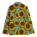 Blue Vintage Sunflower Pattern Print Men's Blazer