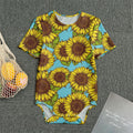 Blue Vintage Sunflower Pattern Print Men's Bodysuit
