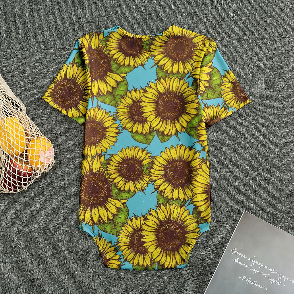 Blue Vintage Sunflower Pattern Print Men's Bodysuit
