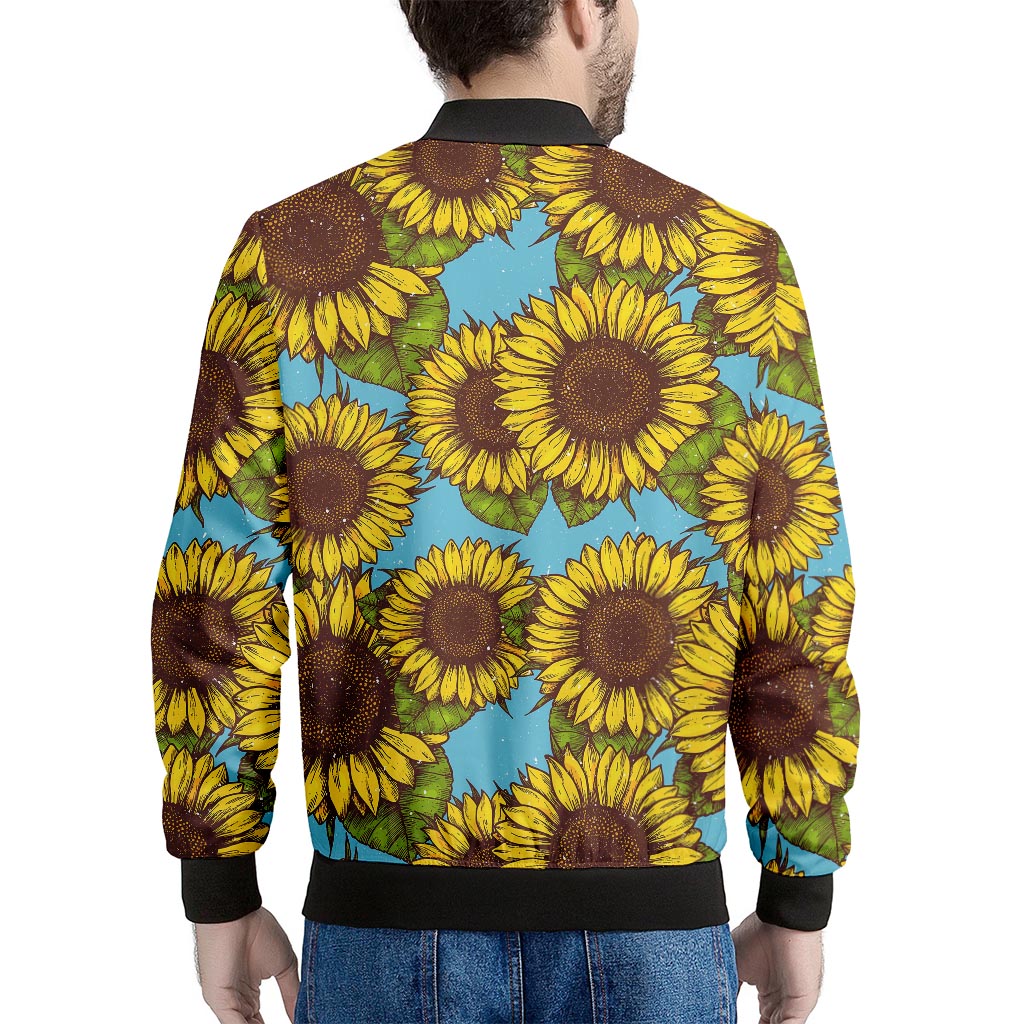 Blue Vintage Sunflower Pattern Print Men's Bomber Jacket