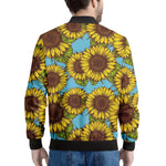 Blue Vintage Sunflower Pattern Print Men's Bomber Jacket