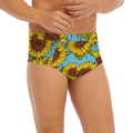 Blue Vintage Sunflower Pattern Print Men's Briefs