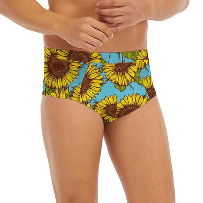 Blue Vintage Sunflower Pattern Print Men's Briefs
