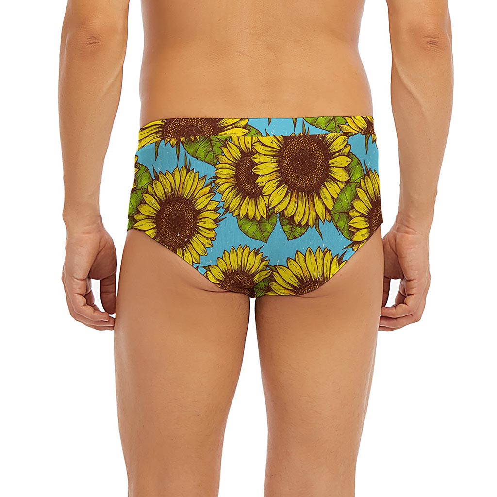 Blue Vintage Sunflower Pattern Print Men's Briefs