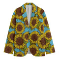Blue Vintage Sunflower Pattern Print Men's Cotton Blazer
