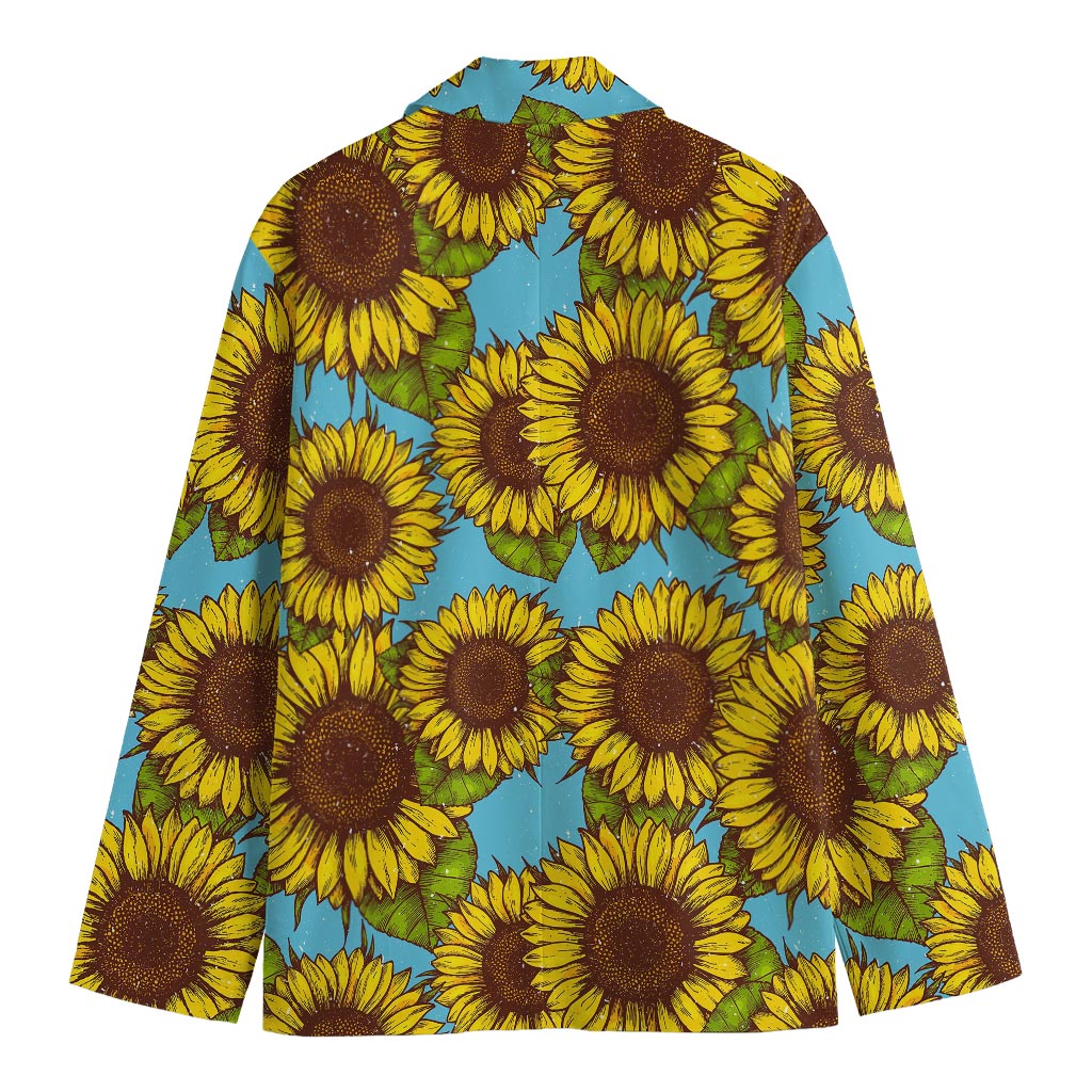 Blue Vintage Sunflower Pattern Print Men's Cotton Blazer