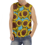 Blue Vintage Sunflower Pattern Print Men's Fitness Tank Top