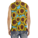 Blue Vintage Sunflower Pattern Print Men's Fitness Tank Top