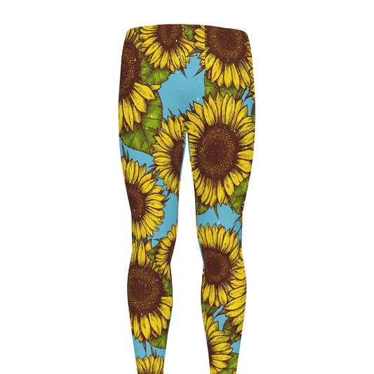 Blue Vintage Sunflower Pattern Print Men's leggings