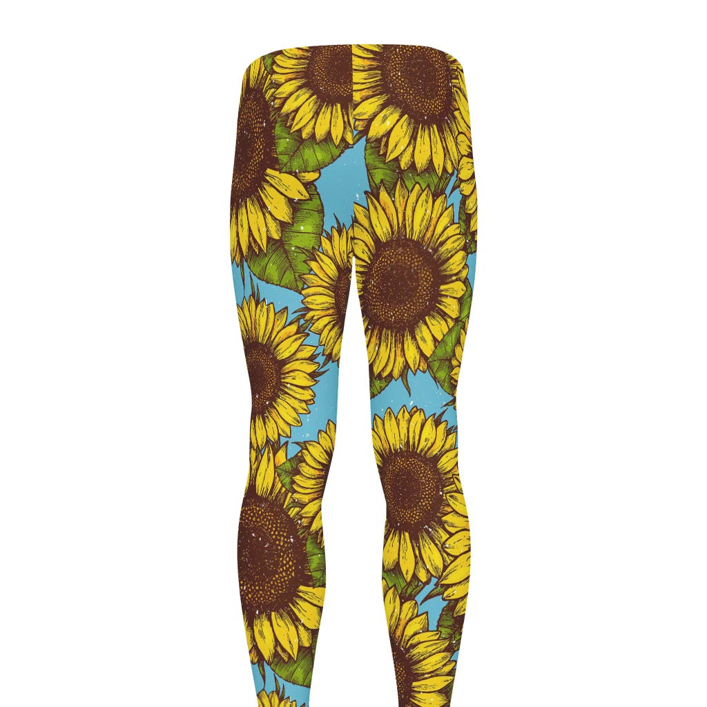 Blue Vintage Sunflower Pattern Print Men's leggings
