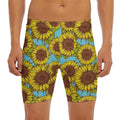 Blue Vintage Sunflower Pattern Print Men's Long Boxer Briefs