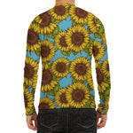 Blue Vintage Sunflower Pattern Print Men's Long Sleeve Rash Guard