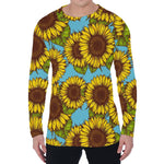 Blue Vintage Sunflower Pattern Print Men's Long Sleeve T-Shirt
