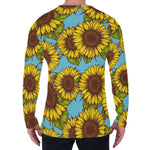 Blue Vintage Sunflower Pattern Print Men's Long Sleeve T-Shirt