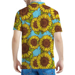 Blue Vintage Sunflower Pattern Print Men's Polo Shirt