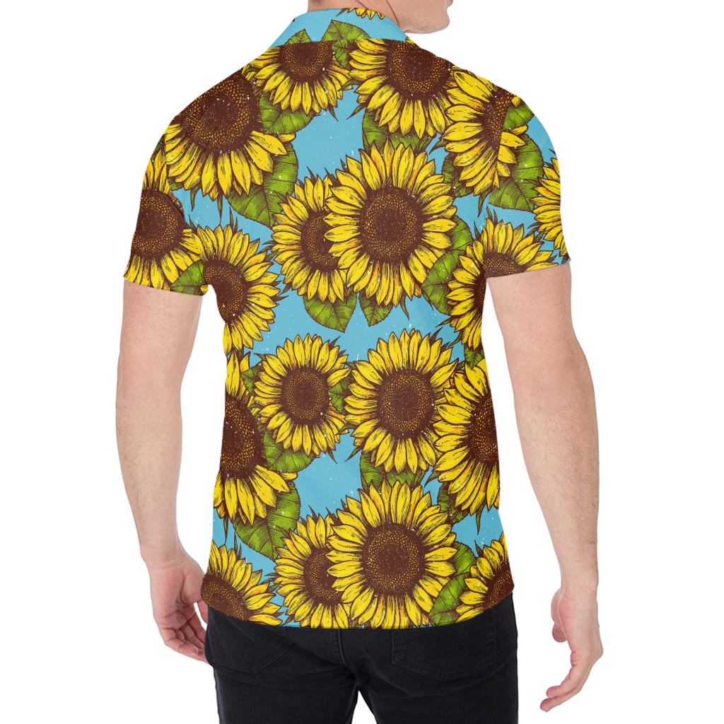 Blue Vintage Sunflower Pattern Print Men's Shirt