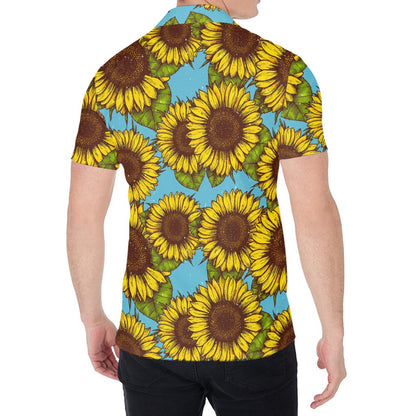 Blue Vintage Sunflower Pattern Print Men's Shirt