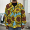 Blue Vintage Sunflower Pattern Print Men's Shirt Jacket