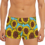 Blue Vintage Sunflower Pattern Print Men's Short Boxer Briefs