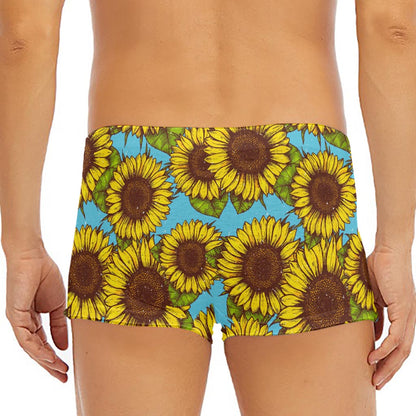 Blue Vintage Sunflower Pattern Print Men's Short Boxer Briefs