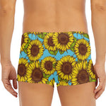 Blue Vintage Sunflower Pattern Print Men's Short Boxer Briefs