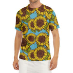 Blue Vintage Sunflower Pattern Print Men's Short Sleeve Rash Guard