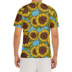 Blue Vintage Sunflower Pattern Print Men's Short Sleeve Rash Guard