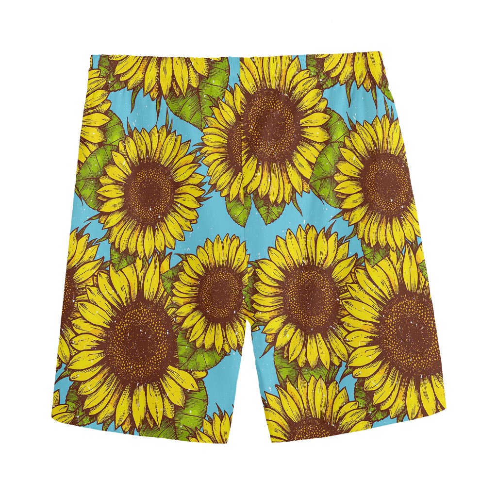 Blue Vintage Sunflower Pattern Print Men's Sports Shorts