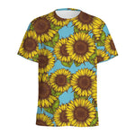 Blue Vintage Sunflower Pattern Print Men's Sports T-Shirt