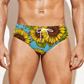 Blue Vintage Sunflower Pattern Print Men's Swim Briefs