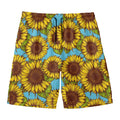 Blue Vintage Sunflower Pattern Print Men's Swim Trunks