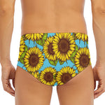 Blue Vintage Sunflower Pattern Print Men's Triangle Swim Briefs