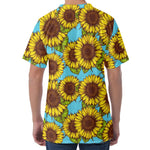 Blue Vintage Sunflower Pattern Print Men's Velvet T-Shirt