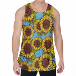 Blue Vintage Sunflower Pattern Print Men's Velvet Tank Top
