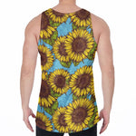 Blue Vintage Sunflower Pattern Print Men's Velvet Tank Top