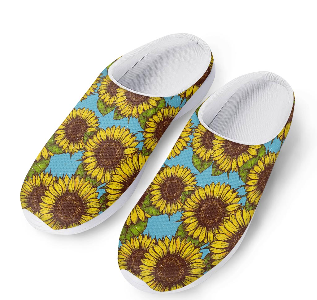 Blue Vintage Sunflower Pattern Print Mesh Casual Shoes