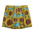 Blue Vintage Sunflower Pattern Print Mesh Shorts