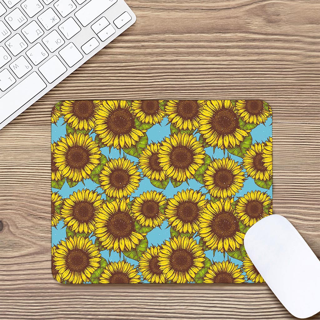 Blue Vintage Sunflower Pattern Print Mouse Pad