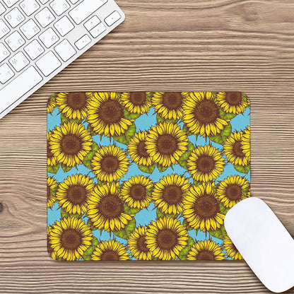 Blue Vintage Sunflower Pattern Print Mouse Pad