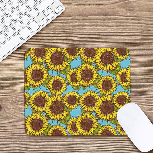 Blue Vintage Sunflower Pattern Print Mouse Pad