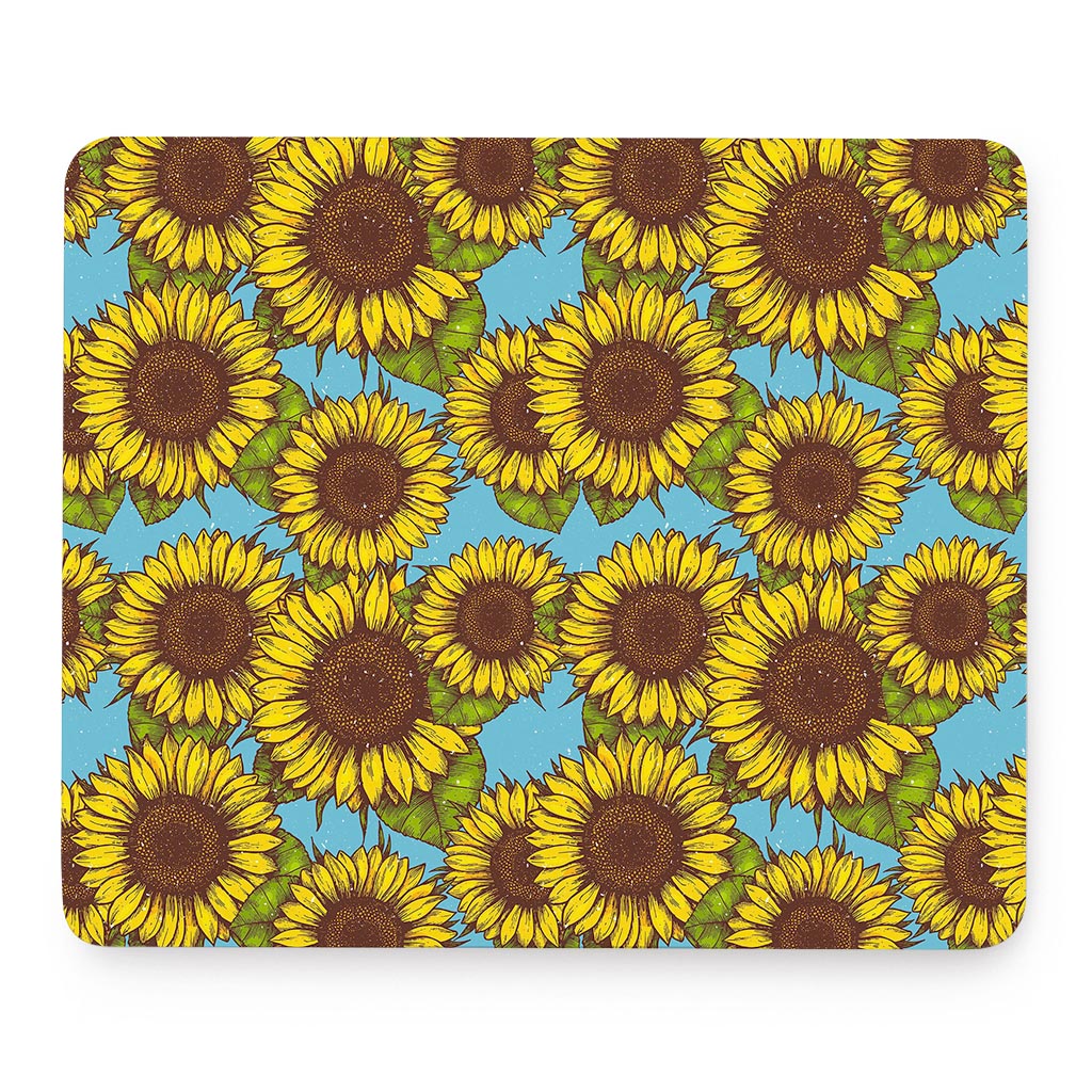 Blue Vintage Sunflower Pattern Print Mouse Pad